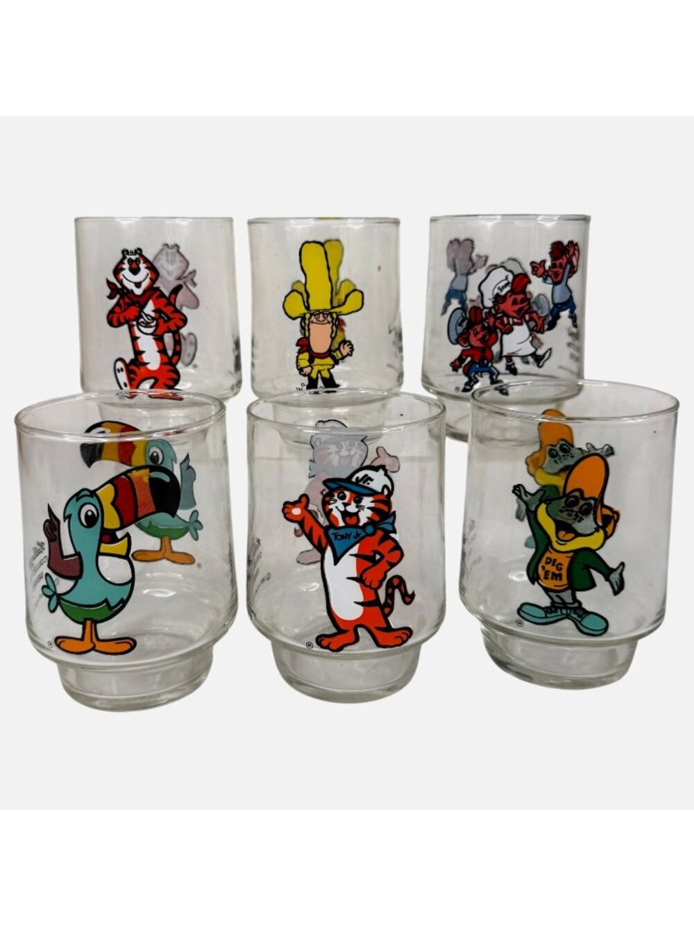 VTG 1977 Kelloggs Cereal Character Glasses Collector Series Complete Set Of 6
